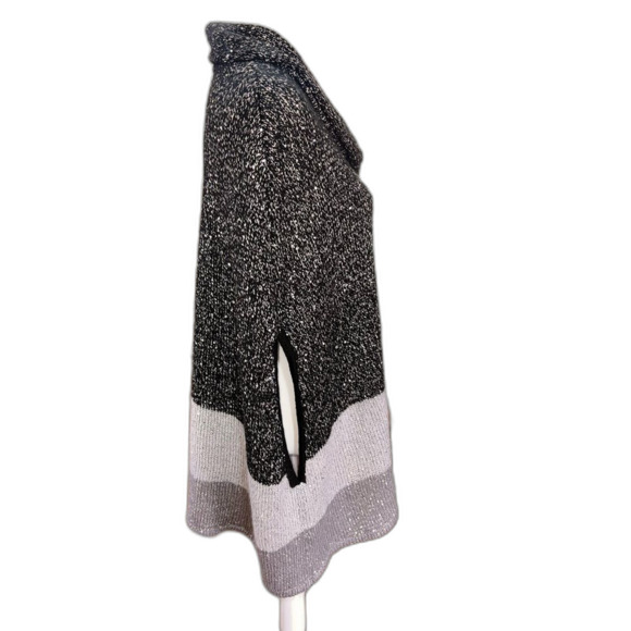 Chico’s Color Block Sparkle Cape S/M Knit Poncho Shawl Gray Silver Boho Cozy - Picture 4 of 6